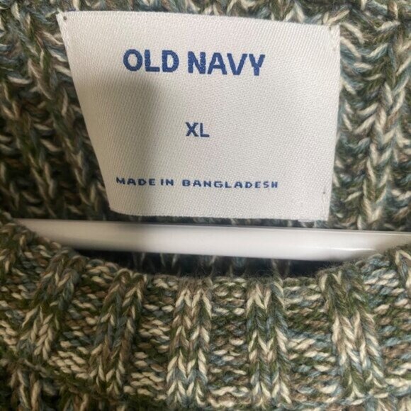 NWT $44 Chunky Cable Knit Sweater XL Green & Gray Rolled Neck Ribbed Pullover - Picture 2 of 7